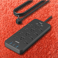 12 Outlets Power Strip USB C Charger Surge Protector 2100J Flat Plug 5ft