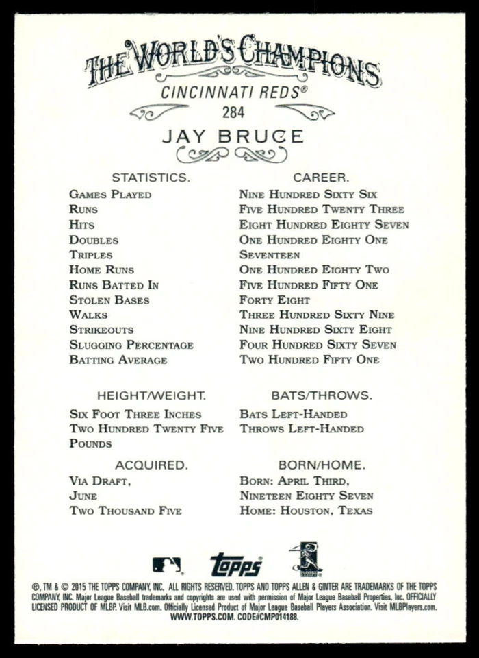 2015 Topps Allen & Ginter Jay Bruce #284 Cincinnati Reds - Image 2 of 2