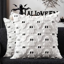 2Pcs Halloween Pillow Covers 18x18 inch White Ghost Home Decor for Chair Sofa