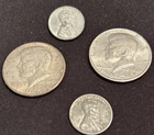 Vintage (2) Kennedy Half Dollars And (2) Lincoln 1943 Steel Pennies. 4 Coins