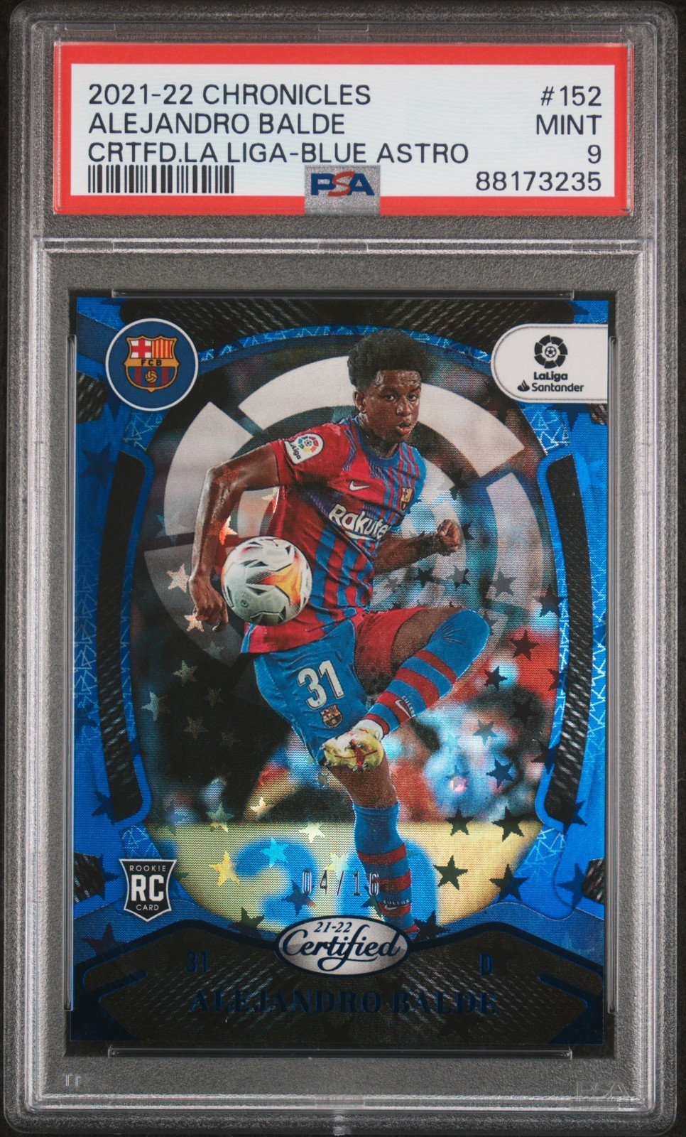 2021-22 Panini Chronicles Certified #152 Alejandro Balde Blue Astro /16 PSA 9