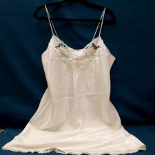 Vtg Erika Taylor Ivory Floral Satin Nightgown Slip Dress Size Large