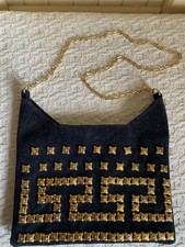 VTG WALBORG Black Gold Studded Evening Club Shoulder Purse Chain Strap Hong Kong