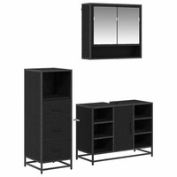BadezimmermöBel-Set 3-Teilig Schwarz Eichenoptik Holzwerkstoff