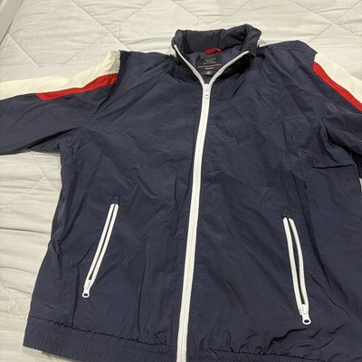 American Eagle Outfitters Mens Navy Blue Hooded Nylon Windbreaker Jacket Size L 