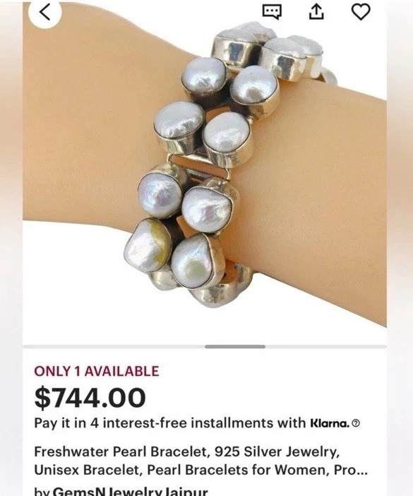 Heavy Vintage Sterling Silver White Baroque Pearl Triple Strand Bracelet - Image 2 of 4