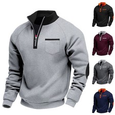 Herren Sweatshirt Stehkragen Pullover Langarm Viertelreißverschluss Sweatjacke