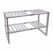 Under Sink Shelf White 2-Tier Storage Space Saving Tidy Organizer Racks Cupboard