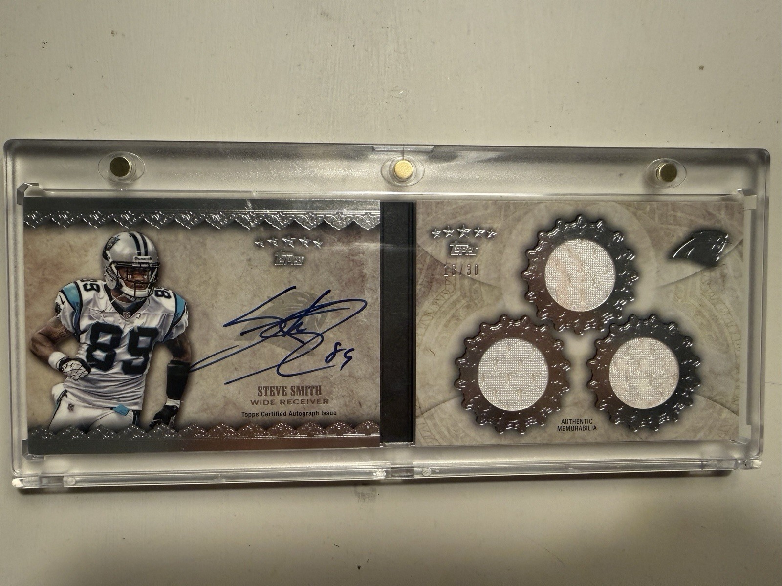 2012 Topps Five Star Football Signatures Three Piece Memorabilia Steve Smith /30