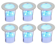 BLOOMA Hardin Brushed Silver Blue LED Round Decking light Pack of 6 Mains Power