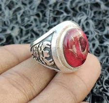 Handmade Dahlia Copper Turquoise  Ring 925 Sterling Silver Love Men's Ring B343