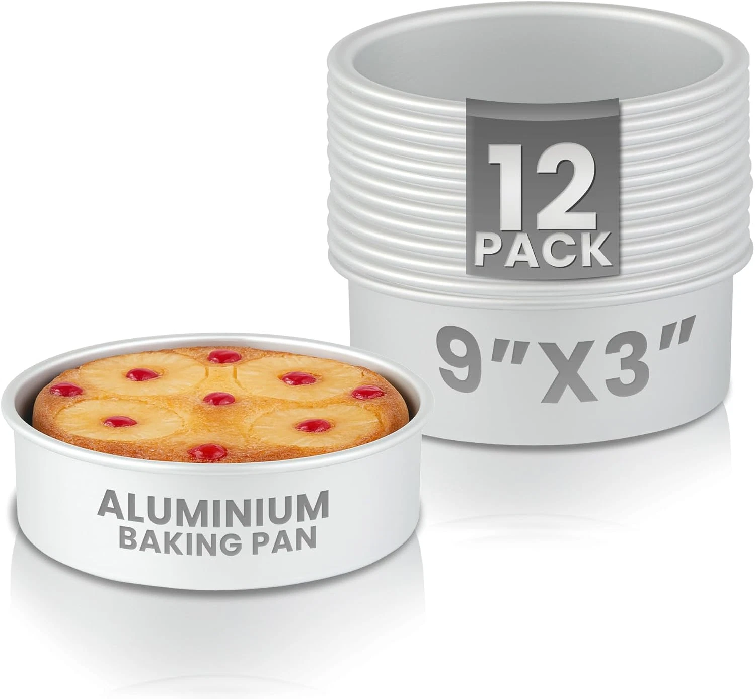 Set of 12 Met Lux 9x3 Inch Round Cake Pans - Oven-Ready & Greaseproof