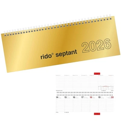RIDO Septant Tischkalender 2026 1W 2S gold quer Spiralkalender Schreibtisch neu