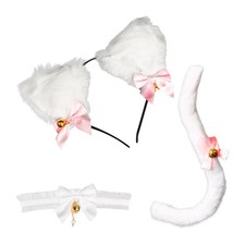 Cat Ears and Tail Set with Bells 3PCS Cosplay Costume One Size, White