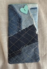 GLASSES CASE HANDMADE reclaimed DENIM, eyeglasses, soft pouch, SILK lined
