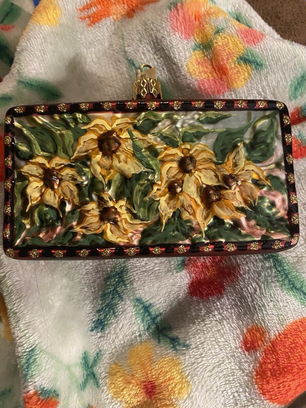 vintage  Garden Yellow Sun flower Spring Glass Ornament Rectangle