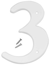 30303 6" High White Plastic House Number 3 Weather Resistant Modern Font