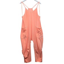 Free People Movement Hot Shot Jumpsuit SMALL Peach Cotton Drop crotch pockets