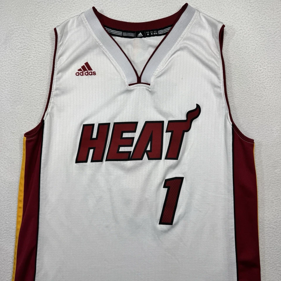 Camiseta Adidas Miami Heat Para Hombre Mediana Chris Bosh Blanca Cosida NBA Baloncesto Foto 2 de 4
