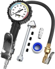 Tire Inflator with Pressure Gauge and Longer Hose - Most Accurate, Heavy Duty