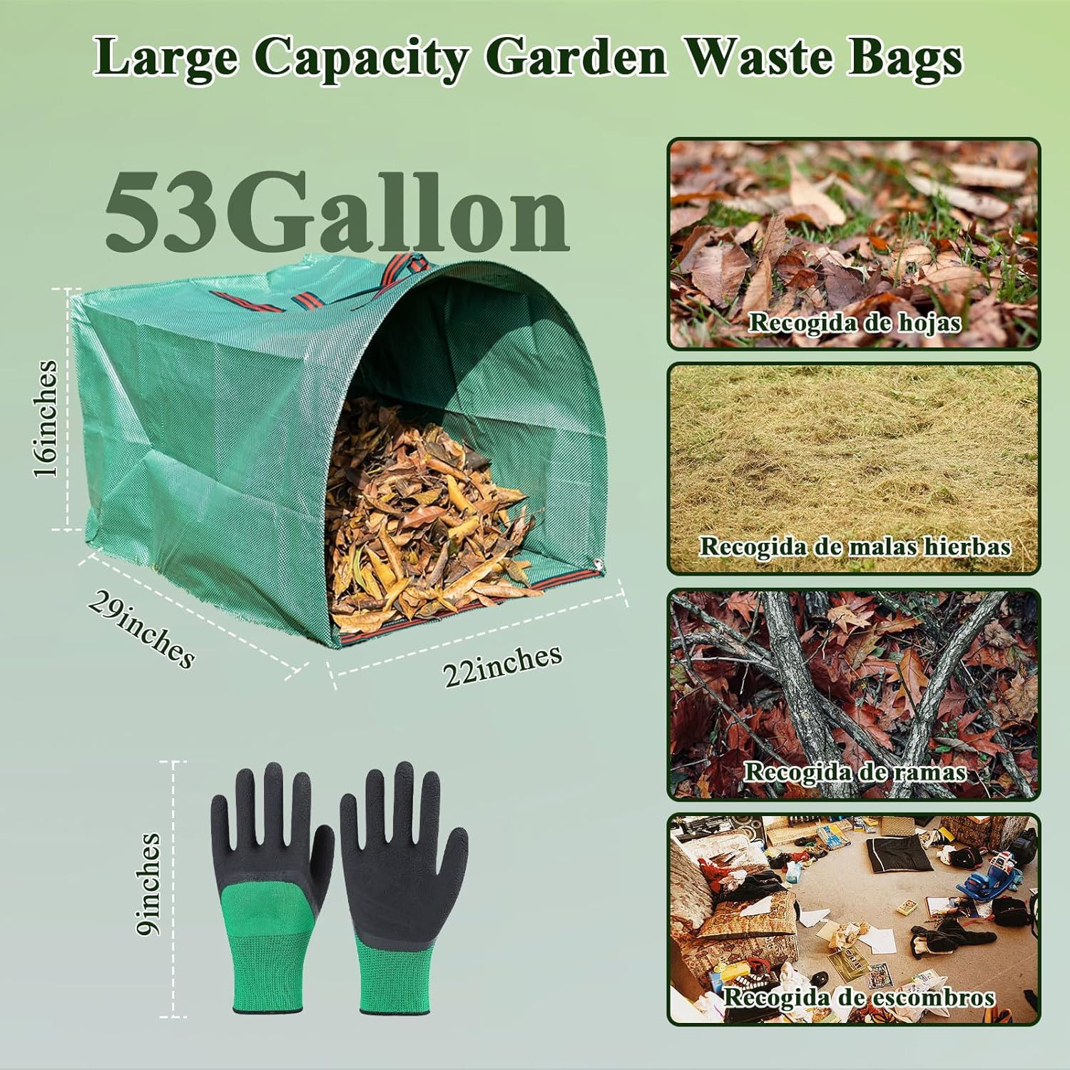 2 Pack 53 Gallons Reusable Yard Waste Bags,Heavy Duty Lawn and Leaf Bags,Dustpan