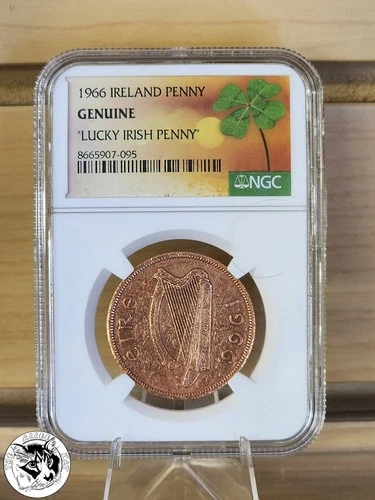1966 Ireland Penny "Lucky Irish Penny" Clover Label NGC Genuine (LIP95)  