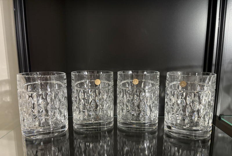 Set of 4 Ralph Lauren Crystal Aston Double Old Fashioned Lowball Glasses - NEW
