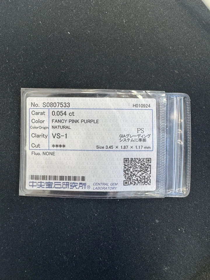 0.05 Carat Fancy Pink Purple Diamond Loose Certified Natural Color Pear Cut VS1 - Image 2 of 2