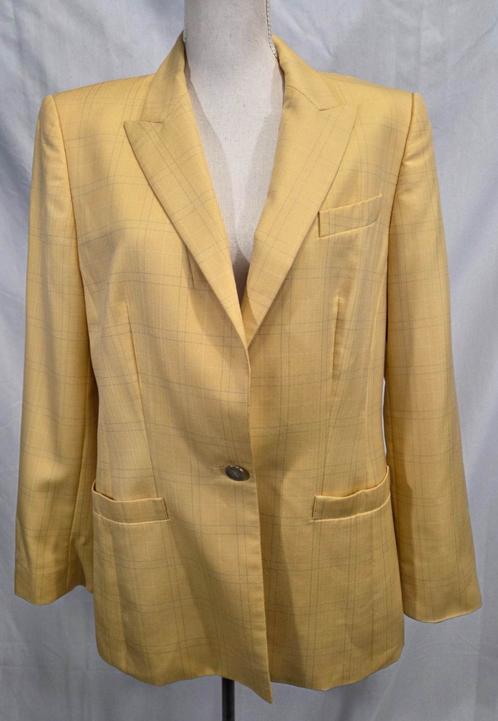 Escada Vintage Yellow Wool/Silk Striped Blazer Size 42
