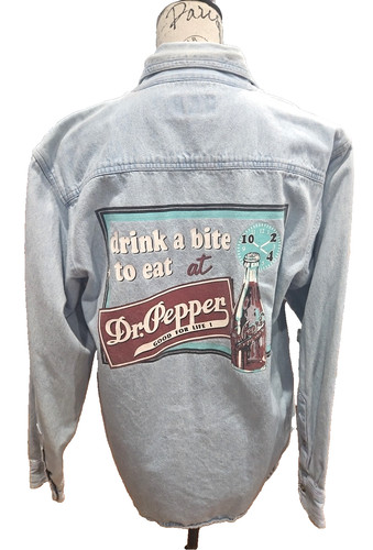Blue Generation Denim Vintage Dr. Pepper Drink A Bite to Eat LS size Small Shirt