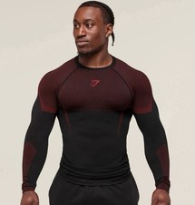 Gymshark Onyx 5.0 Seamless Long Sleeve T-Shirt Black/Carmine Red Size Large