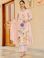 Indian Women Floral Embroidered Kurta Set Dupatta Festive Ethnic Wear