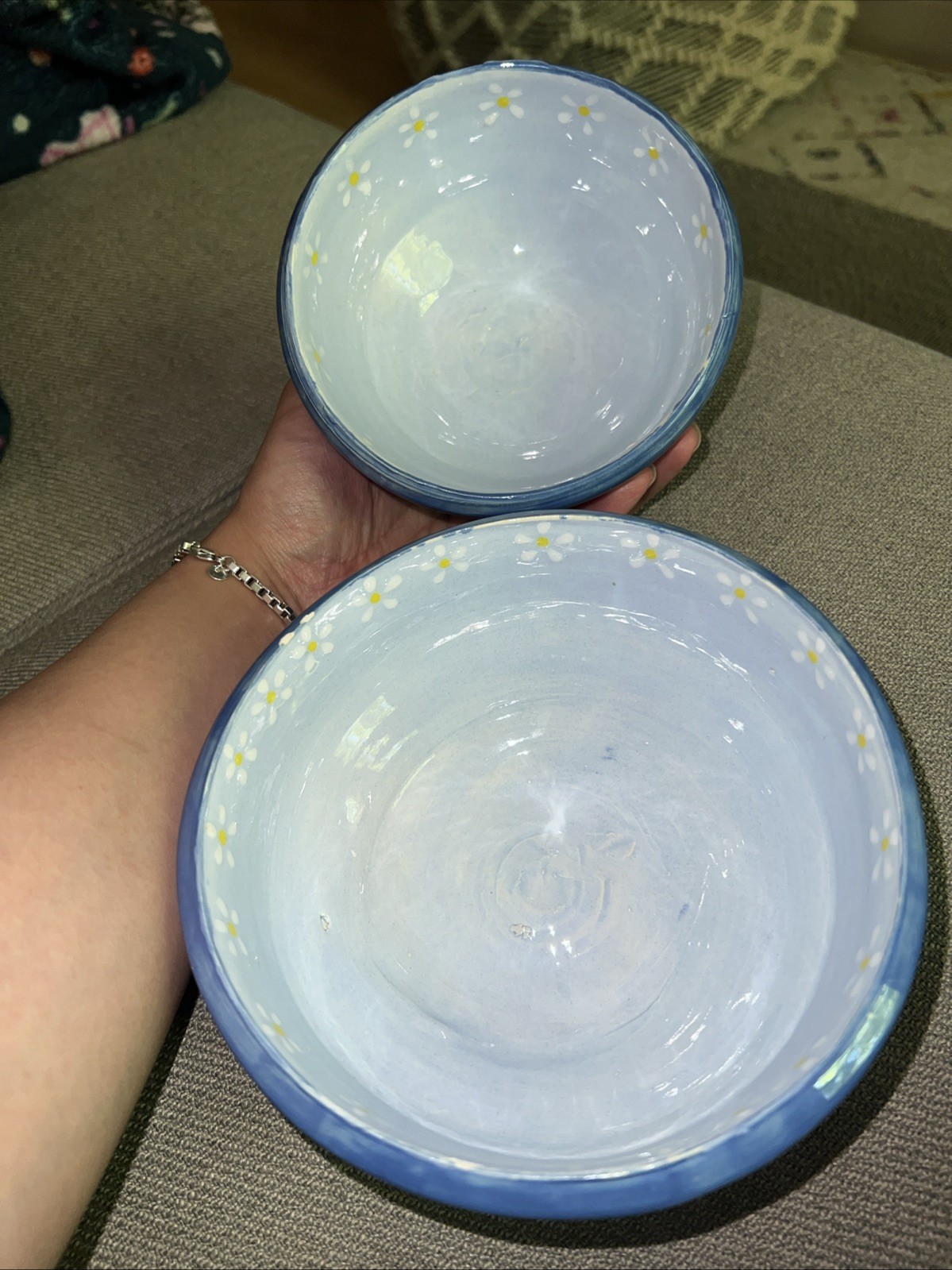 Hand Made Hand Painted Blue Nesting Bowls Set of 2