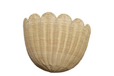 Scalloped Wicker Wall Basket Original Hand-Woven Rattan Spring Nursery Bathroom