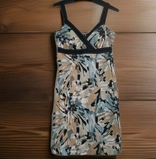 Vtg Y2K Smocked Babydoll Dress Abstract Floral Garden Resort Coastal Cotton 10