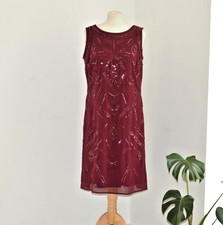 Womens M&S Per Una Speziale Dress UK 16 Embellished Sequin Burgundy Occasion MOB