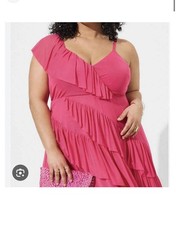 NWT-Torrid pink peacock ruffle skater midi dress -size 1-1X-14-16