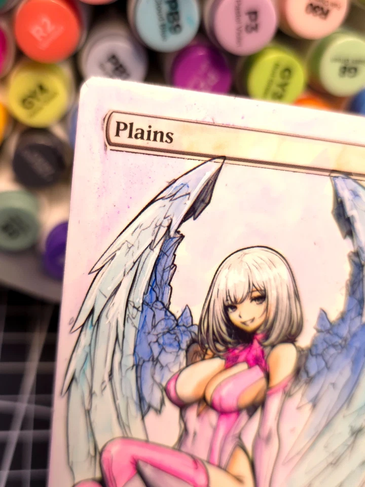 PLAINS - White - MTG *Altered Hand Colored Original Art Anime - Angel 111925 - Image 3 of 4