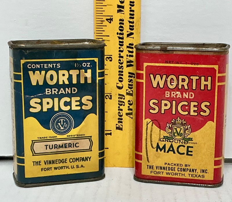 2 Vintage Spice Tins "Worth Brand"  of  Ft Worth Texas Cardboard Great Condition