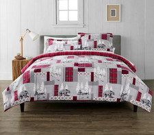 NEW Cuddl Duds KING size duvet cover set w/ shams Red Lodge Patchwork