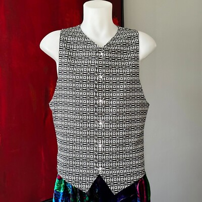 1990s GIANNI VERSACE cotton vest Diamond print w/ Swarovski buttons