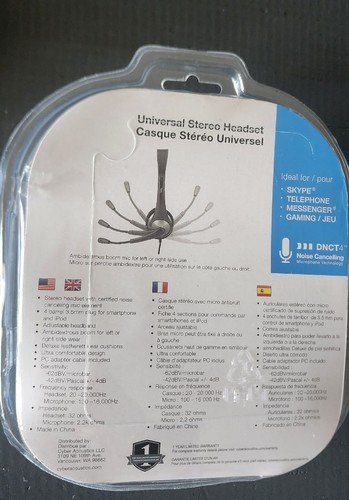 Cyber Acoustics AC-204 Universal Stereo Headset w/ Noise Canceling Mic DNCT4. - Picture 2 of 2