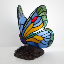 Tiffany Small Table Lamp Stained Glass Shade Butterfly Vintage Bedside Light