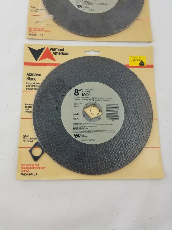 Hoja de corte de metal abrasivo Vermont American 8" 13/16 diamante eje 5/8 redondo Foto 3 de 4