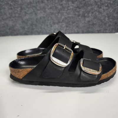 BIRKENSTOCK Arizona Big Buckle Oiled Leather Black Two-Strap 