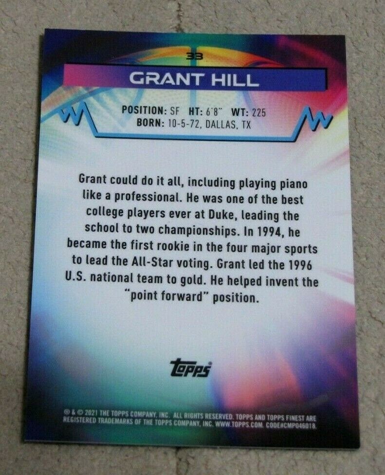2021 Topps Finest Basketball #33 Grant Hill Blue Refractor Serial