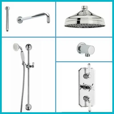 PLUMBWORKZ Traditional Chrome Thermostatic Shower Mixer Head Triple Concealed Valve