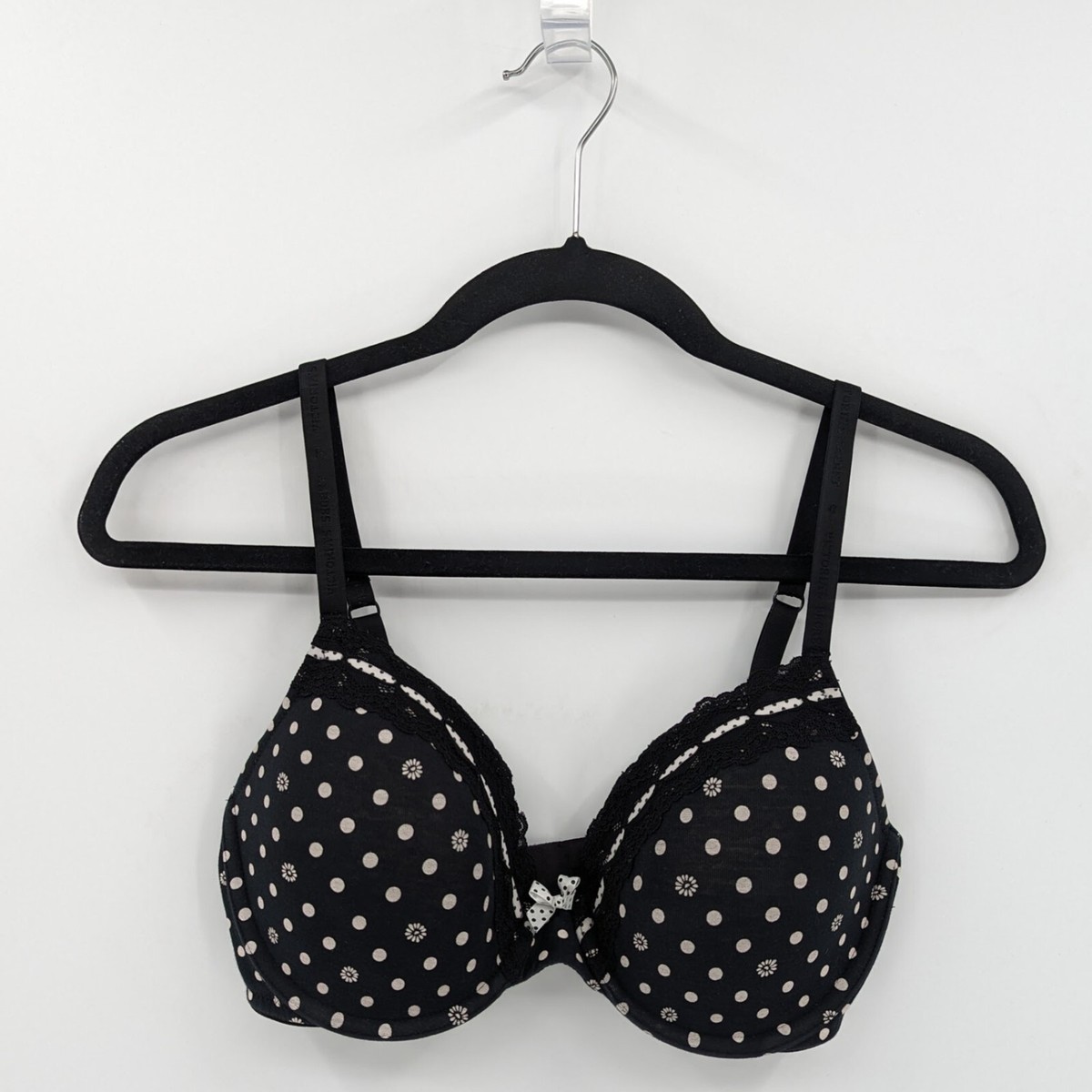 Victoria's Secret Bra 34D Black Polka Dots Lined Perfect Coverage
