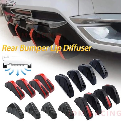 4pcs Universal Carbon Fiber Car Modified Rear Bumper Diffuser Spoiler Black Red