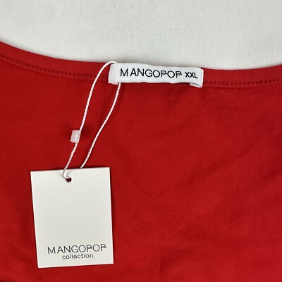 MANGOPOP Women's Square Neck T-Shirt - Long Sleeve Red Fleece Lined Top, Slim Fit Tee For Casual Wear (Size X-Large)